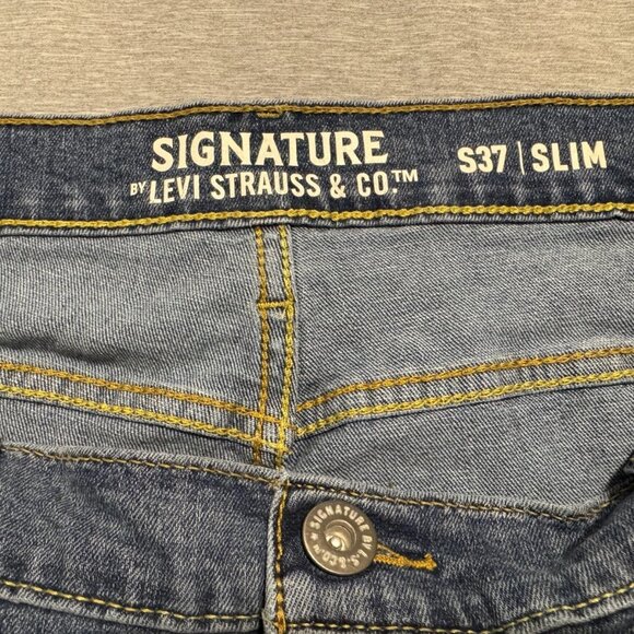 Men’s Levi’s Signature S37 Slim Jeans – Blue Medium Wash Distressed – W40 x L32 - Picture 3 of 6
